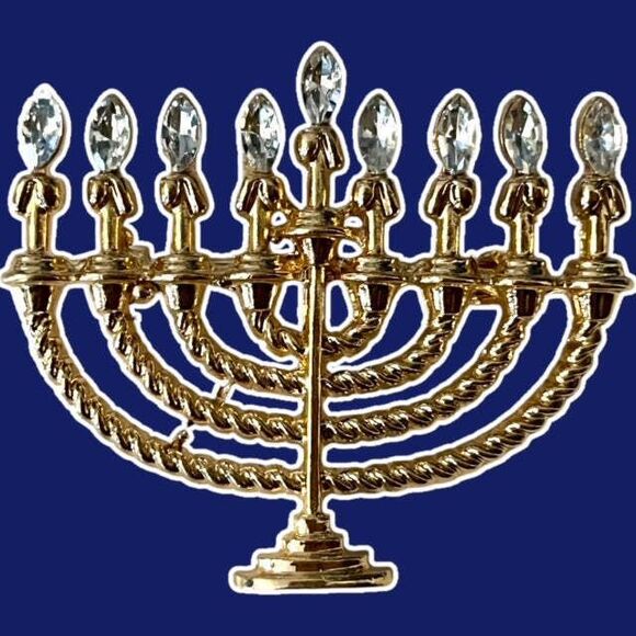 Sparkling Menorah Blue Rhinestone Brooch - Picture 8 of 8